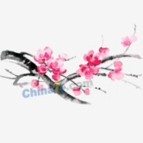 水墨桃花矢量插画